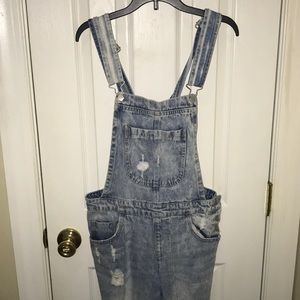 Never been worn light washed overalls